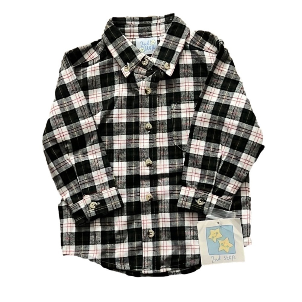 NWT, KOHL’S Boys, 12 Month, Black, Gray, Stripes, Plaid Shirt